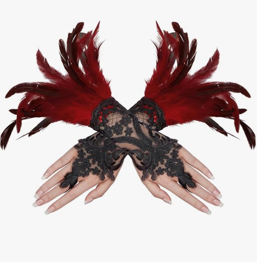 Feather Lace Fingerless Gloves